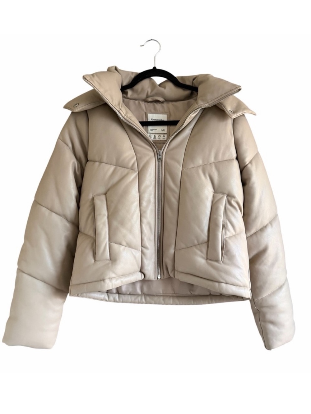 A&F Vegan Leather Hooded Mini Puffer Jacket